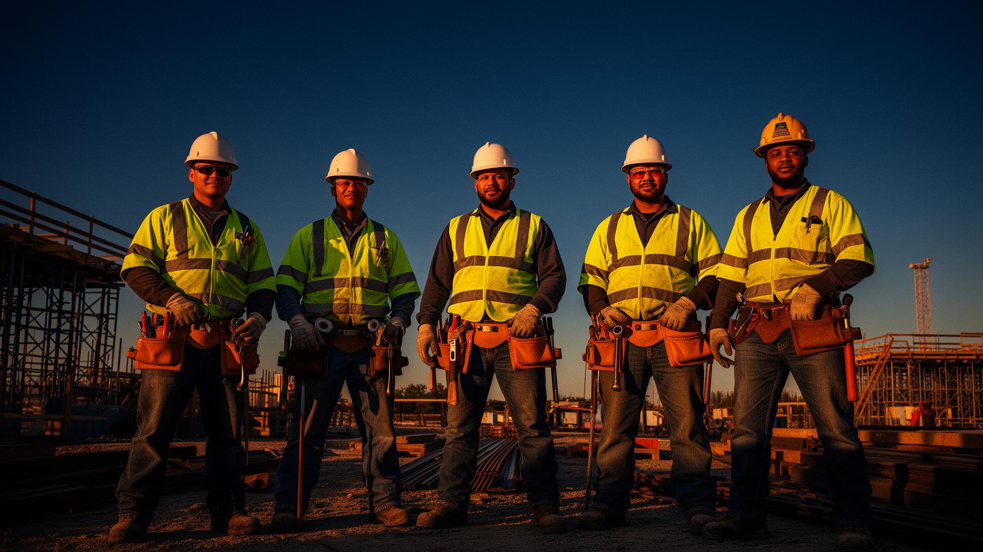 Union trade workers on a construction site
